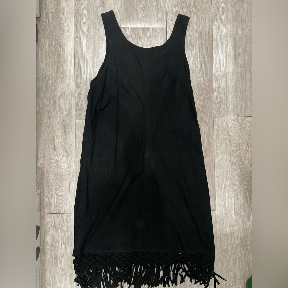 Maje, black suede dress with fringes 2 - Picture 2 of 7